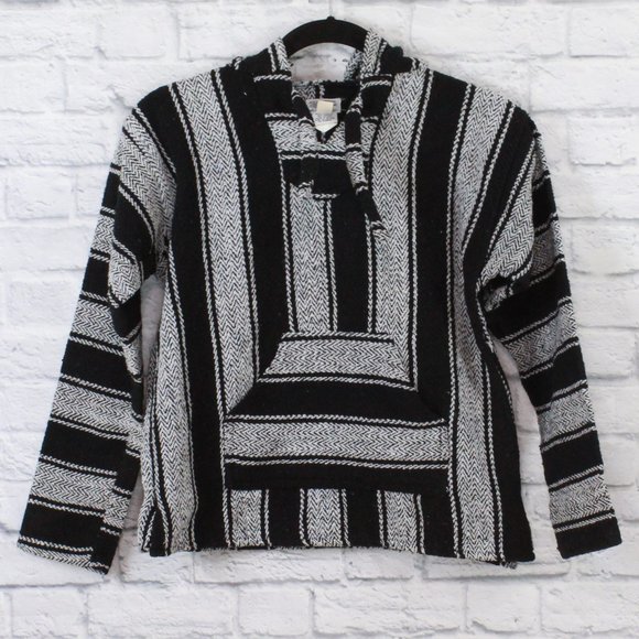 Mexican Blues Blue Baja Kangaroo Pocket Hooded Rug Style Sweater Size S - Picture 3 of 9